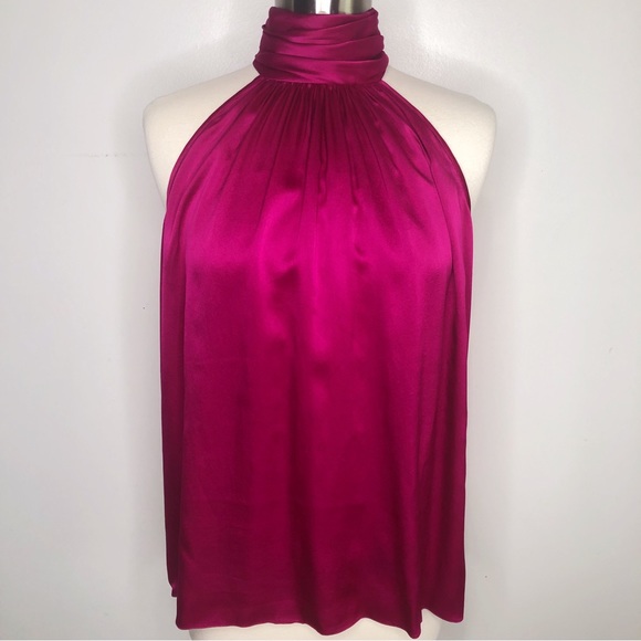 VINTAGE | Pure Silk Charmeuse Magenta High Neck Blouse
